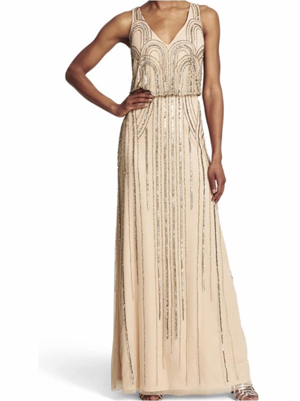 Adrianna Papell Pink Champagne Beaded V-Neck evening gown - Picture 7 of 7